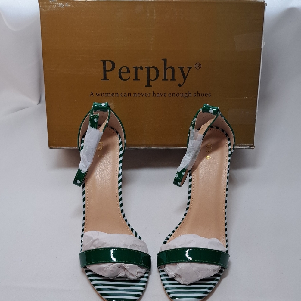 Green Striped Women's Heels